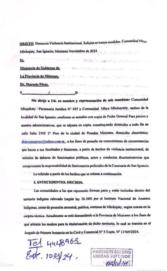 Lee más sobre el artículo Mbokajaty presentó denuncia por violencia institucional